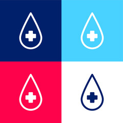 Blood Drop blue and red four color minimal icon set