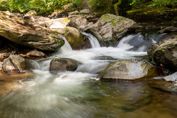 Long exposure of a waterfall on the East Lyn river at Watersmeet In Exmoor National Park