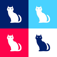 Black Evil Cat blue and red four color minimal icon set