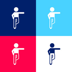 Boy Standing On Right Leg Stretching Left Arm blue and red four color minimal icon set