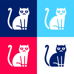 Black Cat blue and red four color minimal icon set