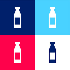 Bottle With Label blue and red four color minimal icon set