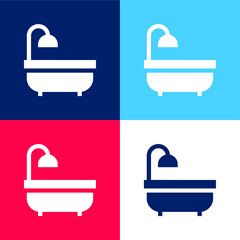 Bathtub blue and red four color minimal icon set