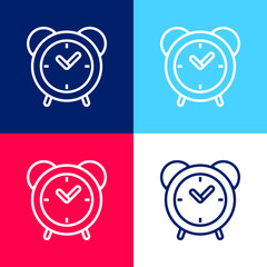 Alarm Clock blue and red four color minimal icon set