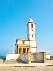 Obraz premium Church of Las Salinas on the coast of the Cabo de Gata Natural Park.