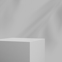 Minimal white cube pedestal for product showcase. Stand product mockup. Square frame. White background product stage. 3d render illustration