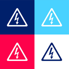 Arrow Bolt Signal Of Electrical Shock Risk In Triangular Shape blue and red four color minimal icon set