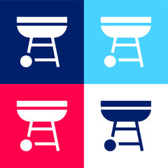 Barbecue blue and red four color minimal icon set