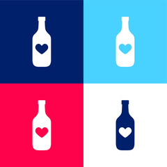 Bottle With A Heart blue and red four color minimal icon set