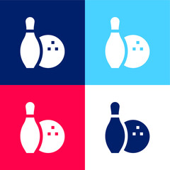 Bowling blue and red four color minimal icon set