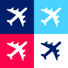 Black Airplane blue and red four color minimal icon set