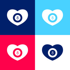 Billiards Heart With Eight Ball Inside blue and red four color minimal icon set