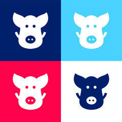 Boar blue and red four color minimal icon set