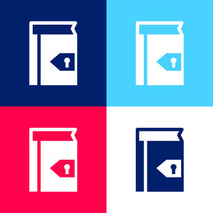 Book With Keyhole For Security blue and red four color minimal icon set