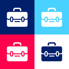 Briefcase blue and red four color minimal icon set