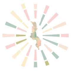 Malawi sunburst. Low poly striped rays and map of the country. Astonishing vector illustration.