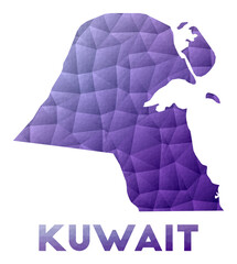 Map of Kuwait. Low poly illustration of the country. Purple geometric design. Polygonal vector illustration.