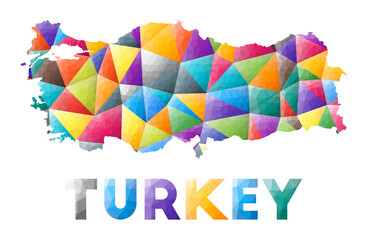 Turkey - colorful low poly country shape. Multicolor geometric triangles. Modern trendy design. Vector illustration.