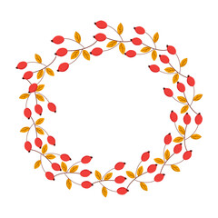 Rosehip wreath on a white background for web design or clipart