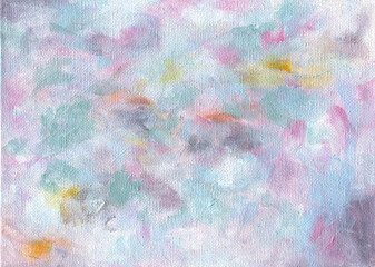 Pinky and blue background  with brush strokes on cotton canvas texture. Artistic hand brushed painting on canvas. Colorful realistic background