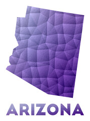 Map of Arizona. Low poly illustration of the us state. Purple geometric design. Polygonal vector illustration.