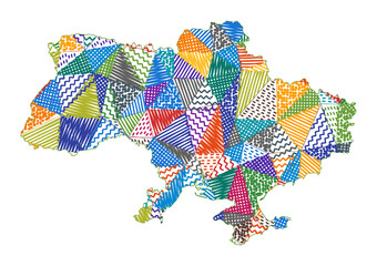 Kid style map of Ukraine. Hand drawn polygons in the shape of Ukraine. Vector illustration.