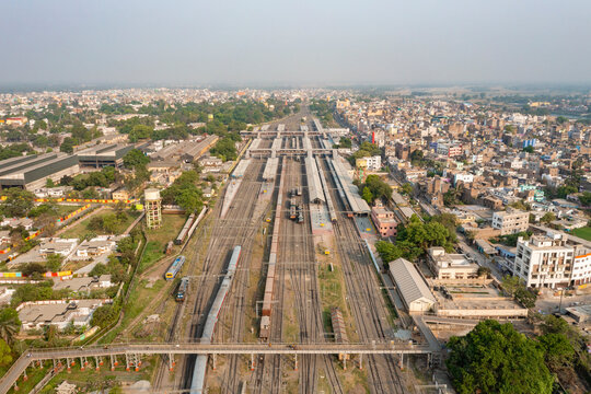 Aerial view of Samastipur Railway Station Yard in Samastipur, Bihar, India.