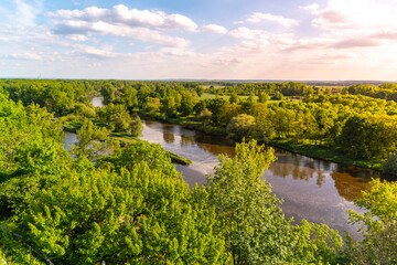Fototapeta na wymiar Confluence of Labe river, Vltava river and Vranansko-horinsky channel in Melnik, Czech Republic