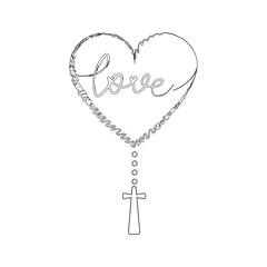 Isolated heart shape with rosary beads Vector