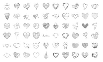 Set of heart shape sketches with different styles