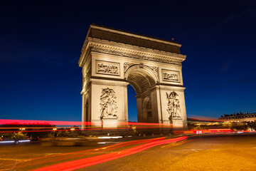 Fototapeta na wymiar Night view of Arc de Triomphe - Triumphal Arc in Paris, France