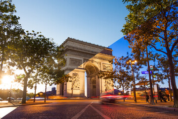 Night view of Arc de Triomphe - Triumphal Arc in Paris, France