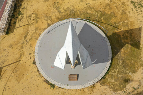 Malaga, Spain - 24 January 2021: Aerial view of a memorial sculpture in Malaga city center, Andalusia, Spain.