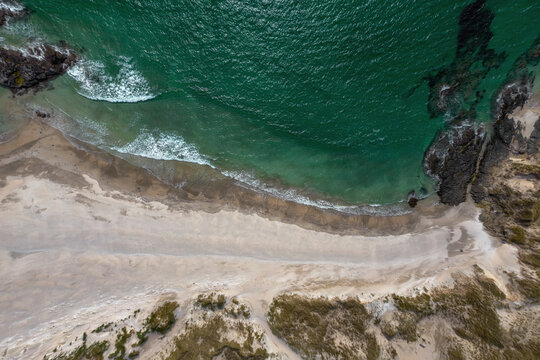 Aerial view of Uggool Beach during a beautiful day in County Mayo, Ireland.