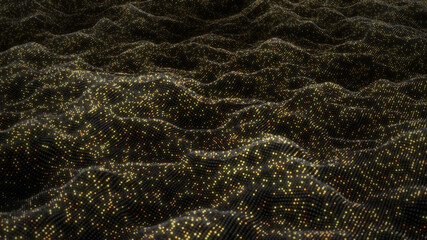 Abstract flowing smooth cloth surface fractal waves background. Grid, mesh of dots.