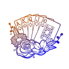 Poker Cards Rose Flower with Vintage Game Design. Gamble Floral Frame Ornament Vector Style. Decoration Design Wreath Illustration.