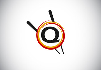 Initial Q monogram alphabet in the abstract circle with Chopstick. Abstract Asian sushi bar emblem. Logo for Japanese sushi seafood business and company identity