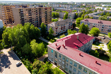 Aerial view of urban development of Balabanovo town, Russia - June 2021