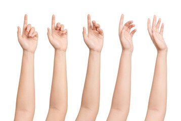 Set of Woman hands gesturing isolated on white background