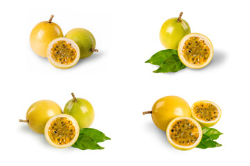 collection of Passion fruits on white background.