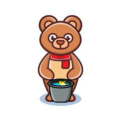 cartoon animal cute bear with fish bucket