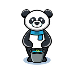 cartoon animal cute panda with fish bucket