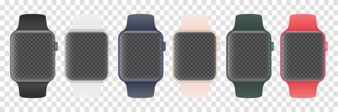 Realistic Vector Set Of Apple Watch. Clock Mockup For Your Design. EPS 10. Vector Illustration