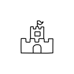 Sand castle icon in flat black line style, isolated on white background 