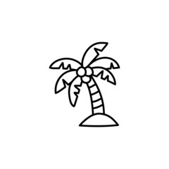 Coconut, palm tree icon in flat black line style, isolated on white background 