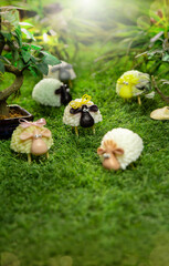 A group of sheep in the barn can be use for Eid Al Adha greeting card