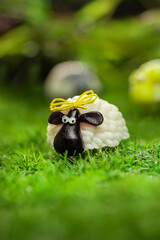 A group of sheep in the barn can be use for Eid Al Adha greeting card