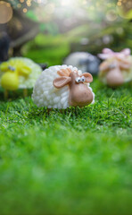 A group of sheep in the barn can be use for Eid Al Adha greeting card