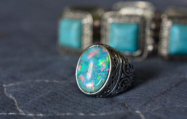Turquoise The beautiful blue is a silver ring decorated with turquoise.