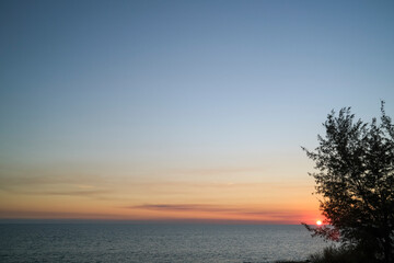 Fototapeta na wymiar Tree silhouette and sunset over the ocean